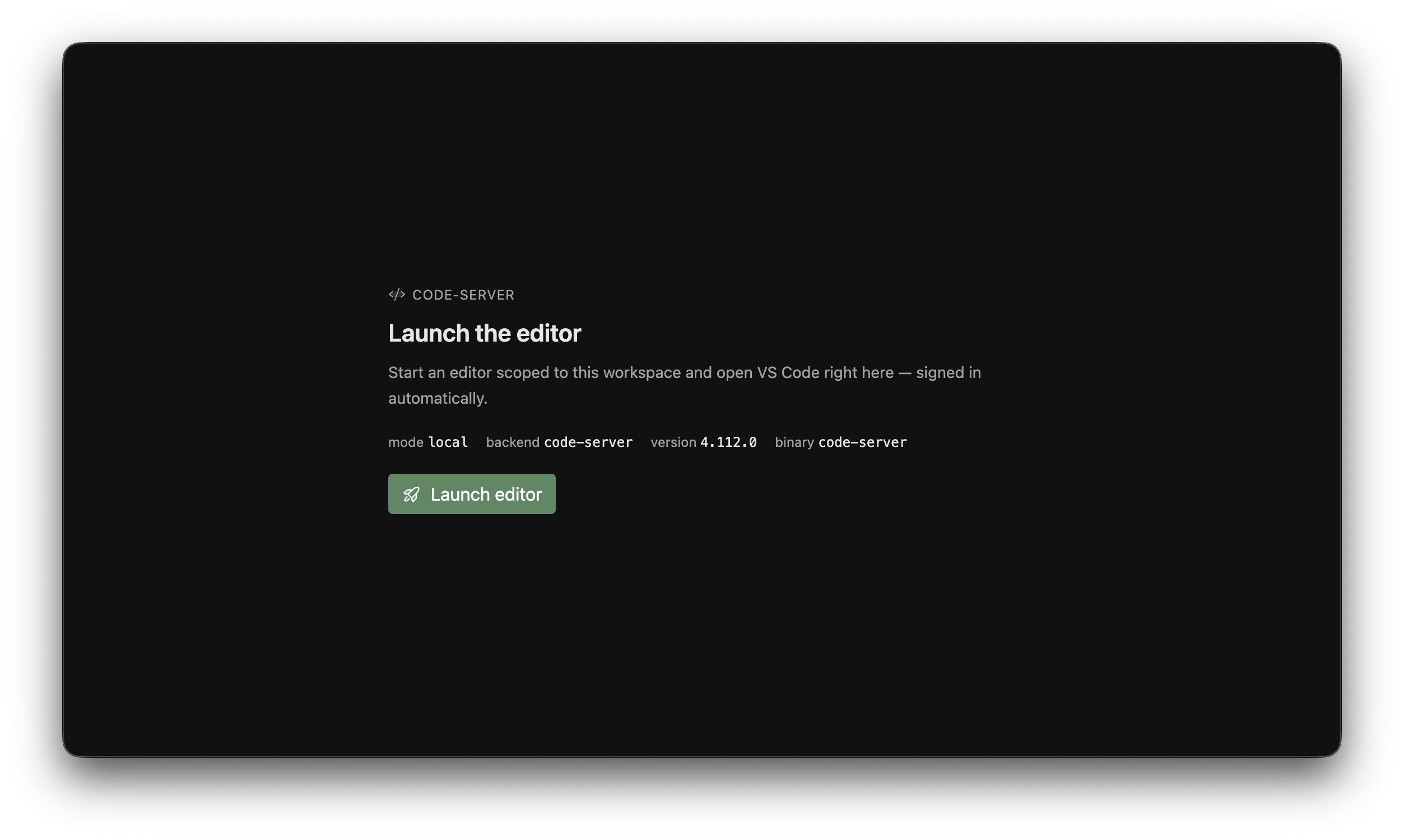 Code Server plugin screenshot